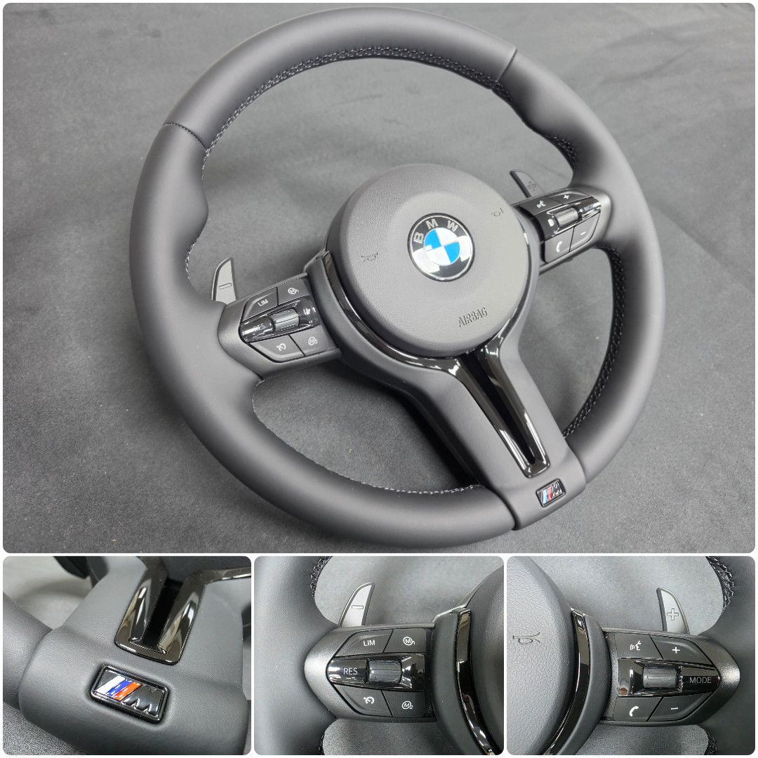BMW F-SERIES NAPPA LEATHER BLACK STITCH / BLACK OUT / M4 FASCIA STEERING WHEEL - BMW 1 2 3 4 5 X SERIES (2)